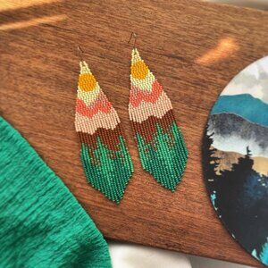Mountains seed bead earrings Nature earrings Sunset beaded earrings Handmade